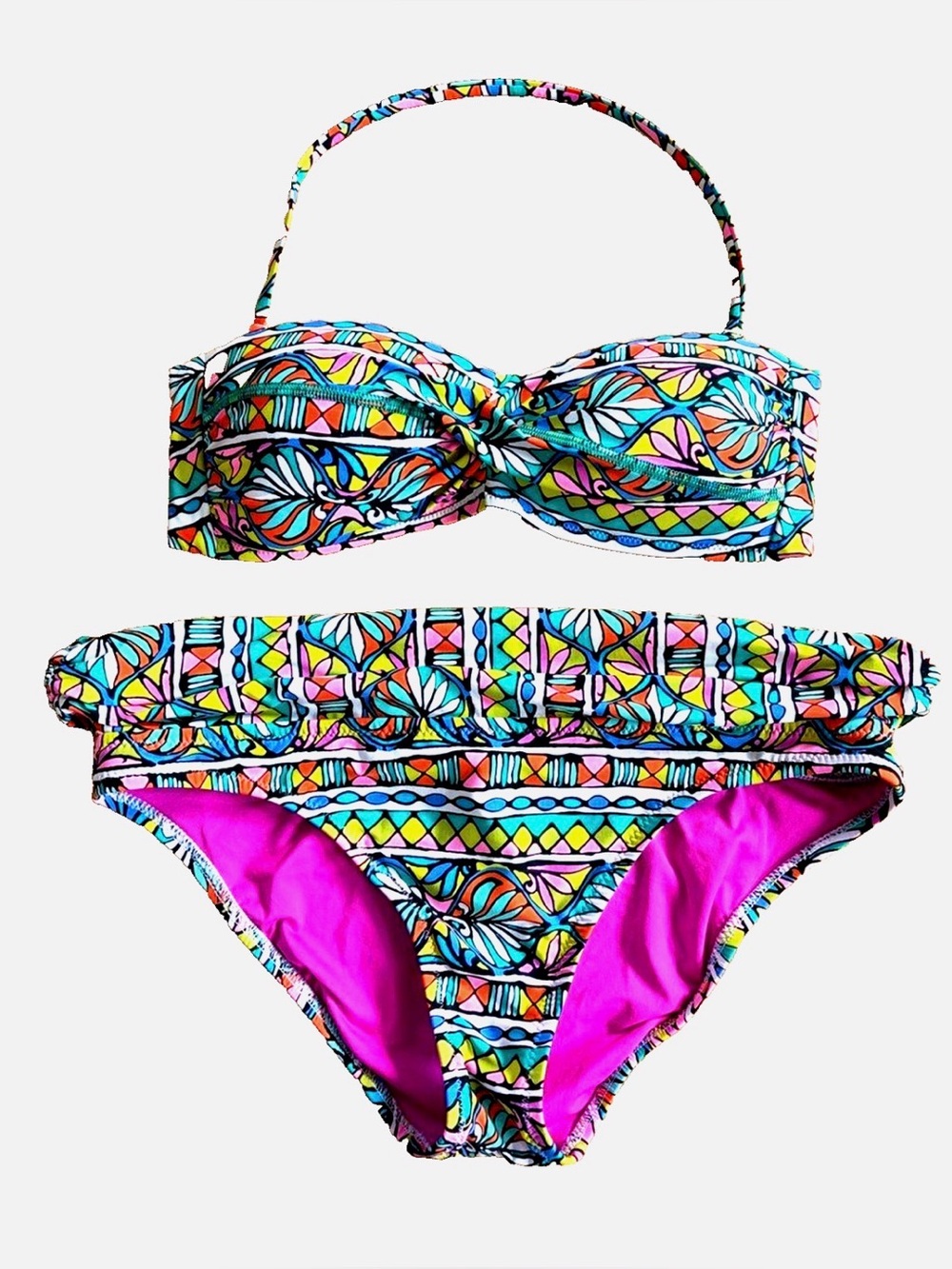 Trina Turk Bora Bora Bikini Set Size 6 Bandeau Halter Tropical Print Swimwear